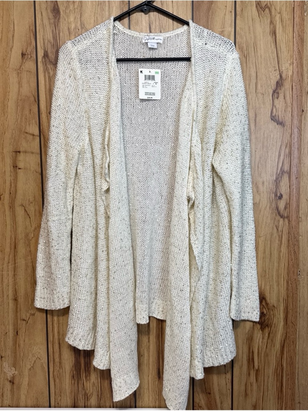 Jaclyn smith Cream Open-Front Knit Cardigan Sweater